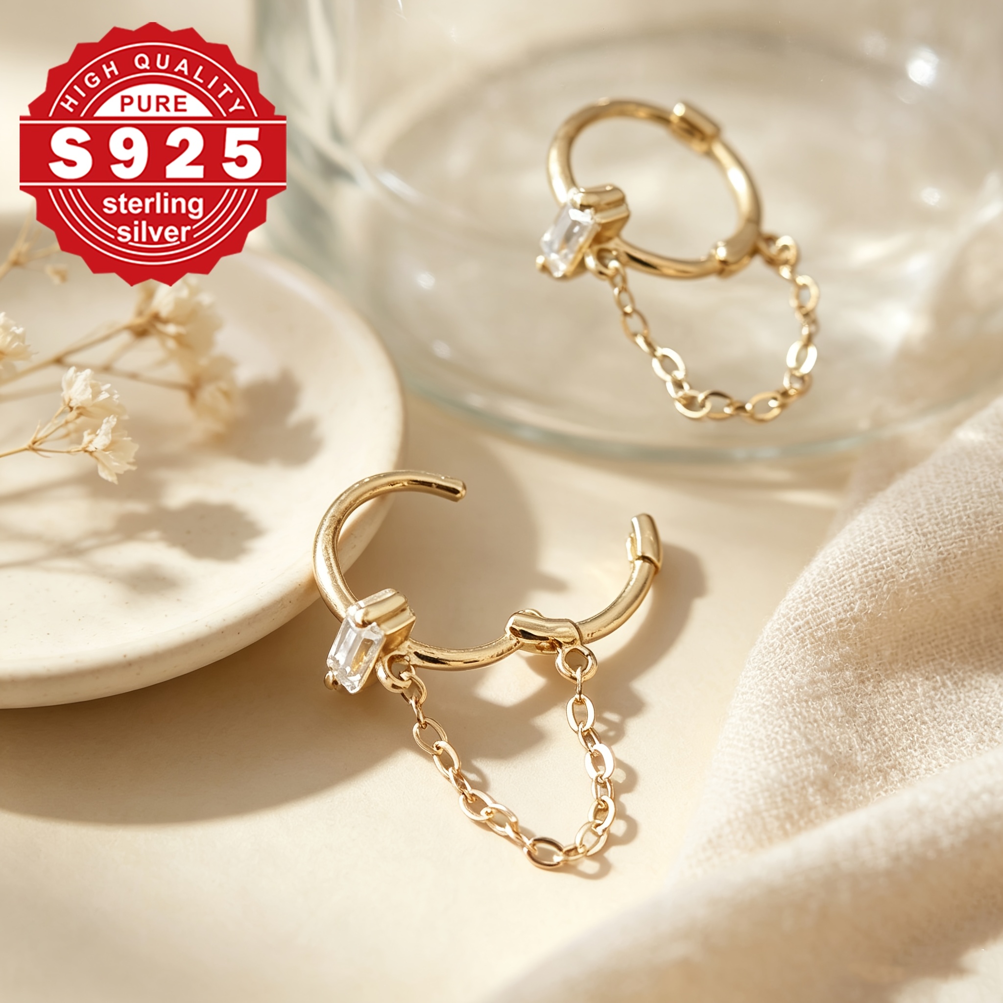 Women's S925 Silver Zirconia Inlaid Ear Hooks